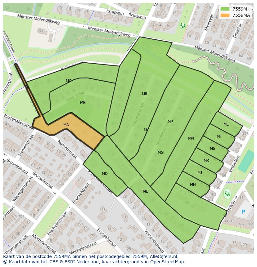 Afbeelding van het postcodegebied 7559 MA op de kaart.