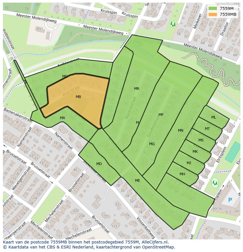 Afbeelding van het postcodegebied 7559 MB op de kaart.