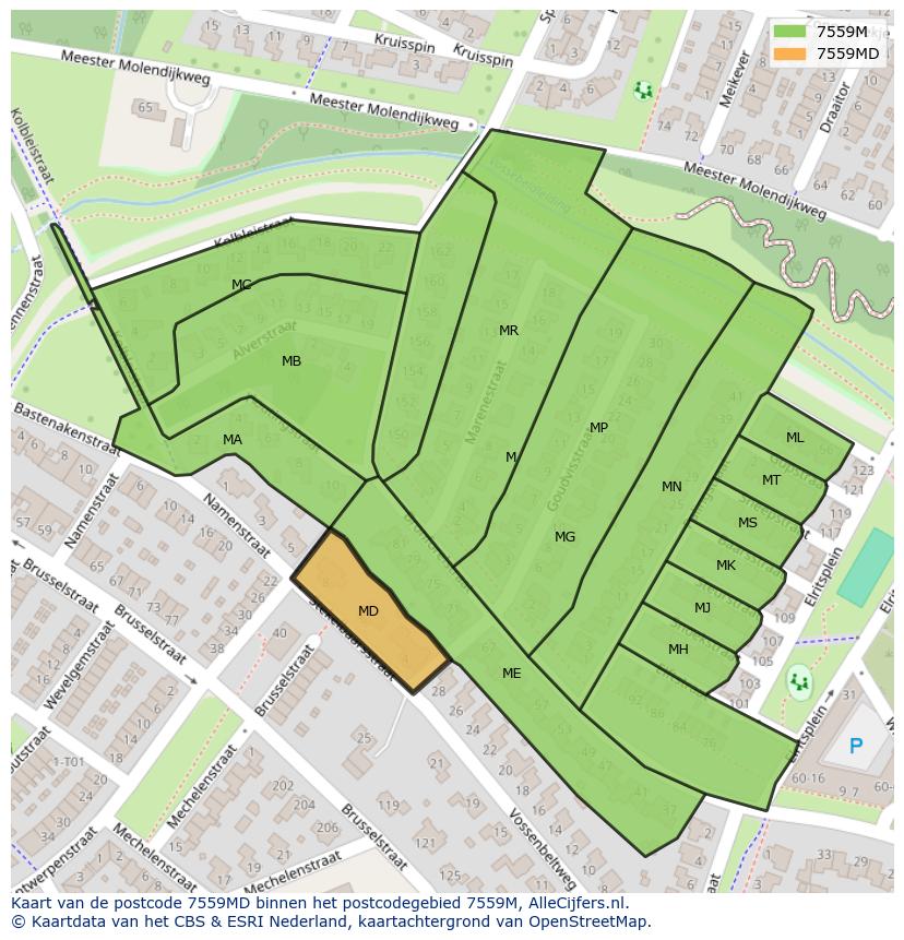 Afbeelding van het postcodegebied 7559 MD op de kaart.