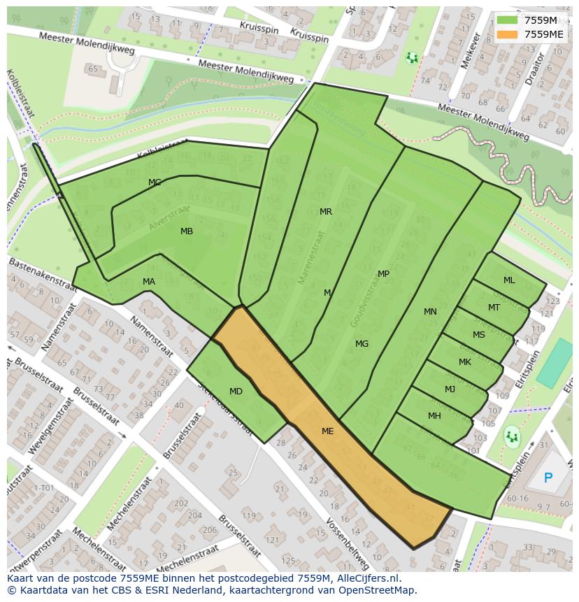 Afbeelding van het postcodegebied 7559 ME op de kaart.