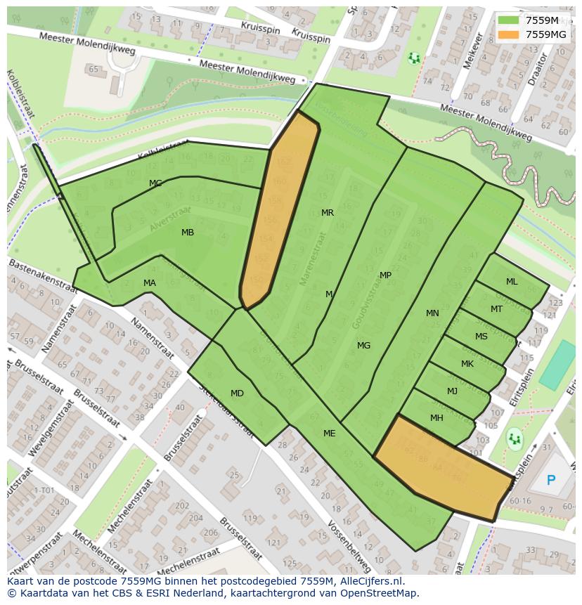 Afbeelding van het postcodegebied 7559 MG op de kaart.