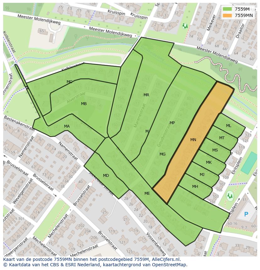 Afbeelding van het postcodegebied 7559 MN op de kaart.