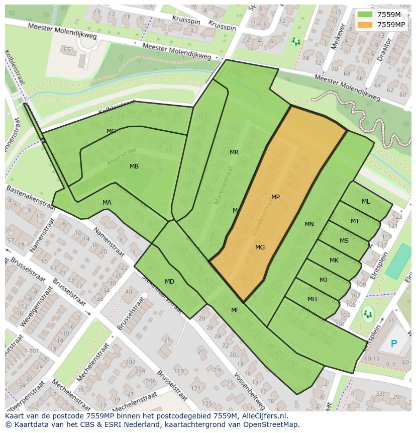 Afbeelding van het postcodegebied 7559 MP op de kaart.