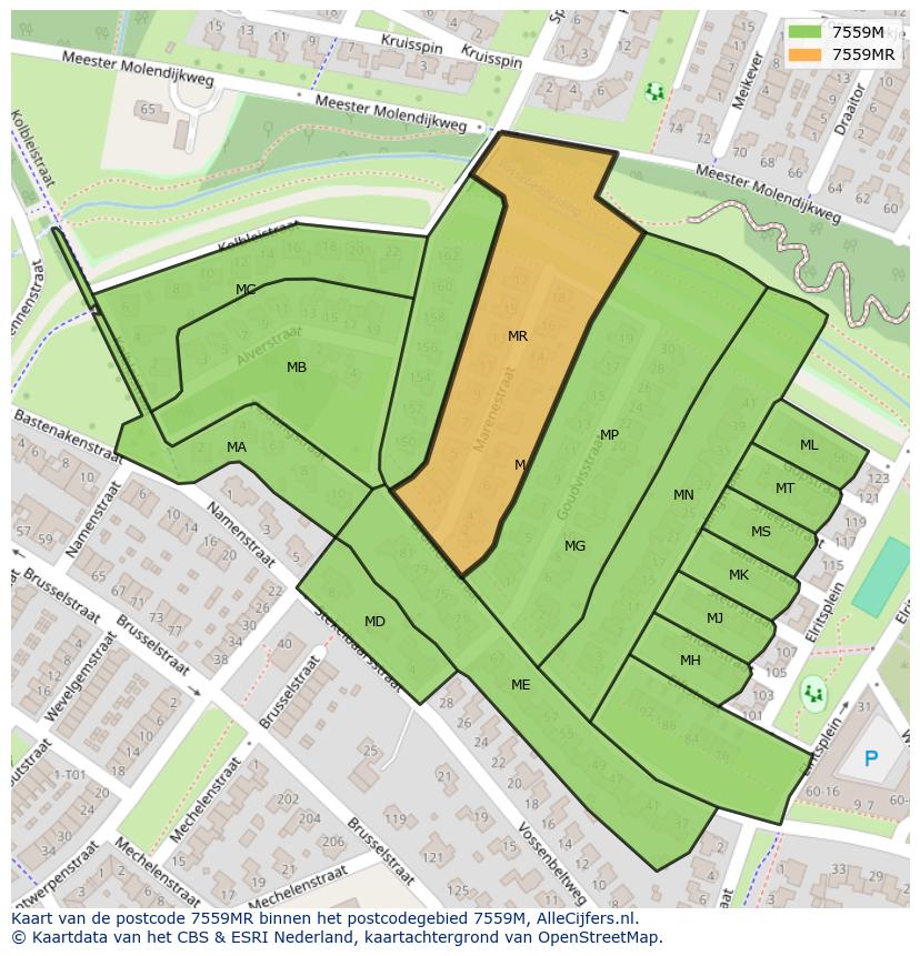 Afbeelding van het postcodegebied 7559 MR op de kaart.