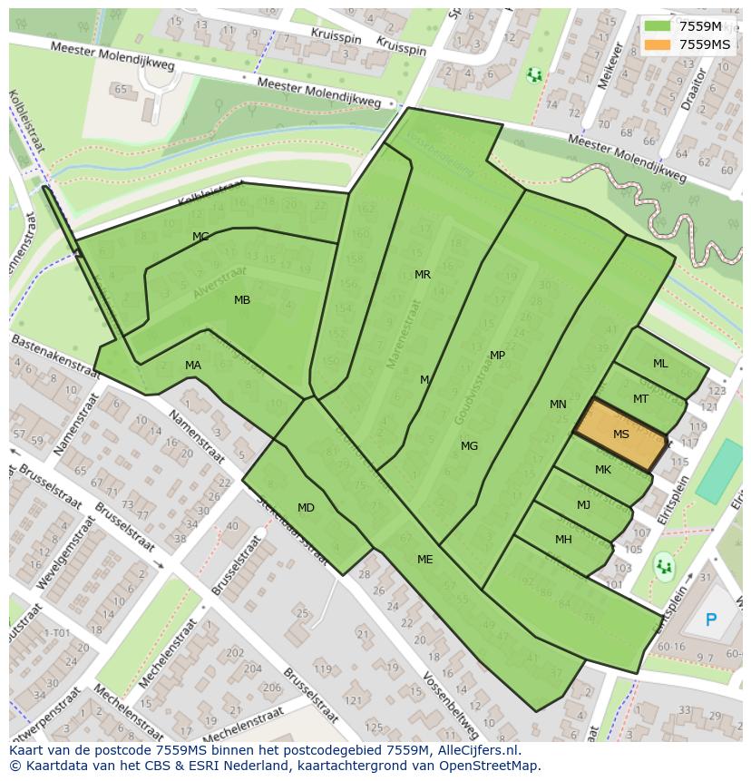 Afbeelding van het postcodegebied 7559 MS op de kaart.