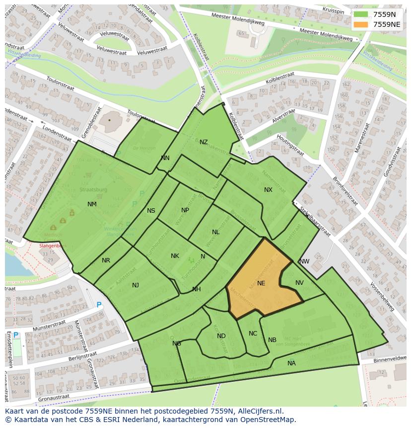 Afbeelding van het postcodegebied 7559 NE op de kaart.