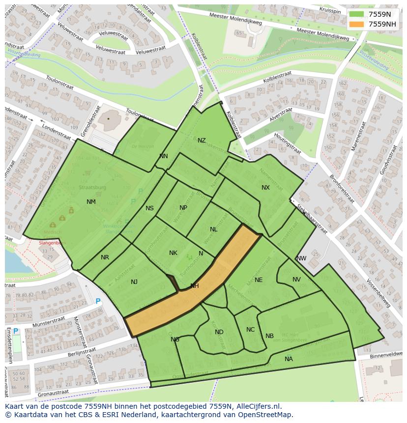 Afbeelding van het postcodegebied 7559 NH op de kaart.