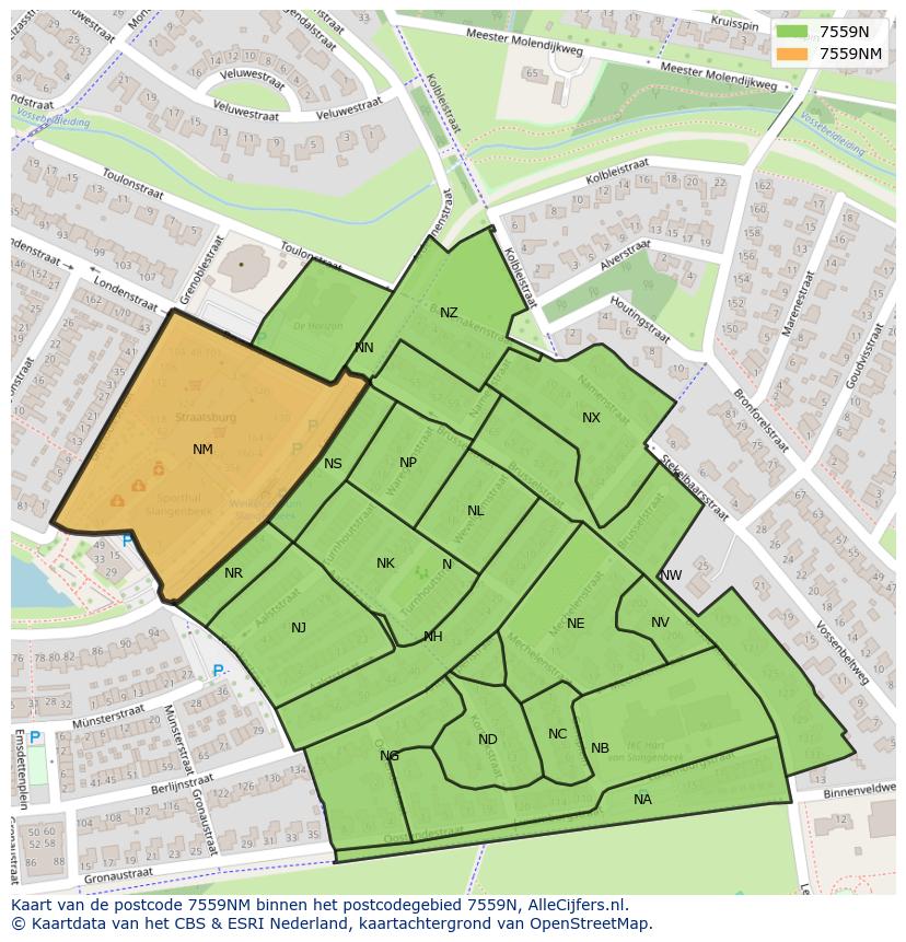 Afbeelding van het postcodegebied 7559 NM op de kaart.