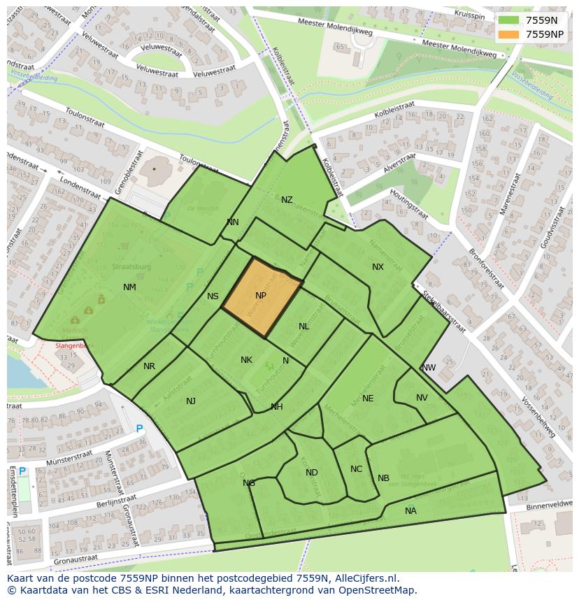 Afbeelding van het postcodegebied 7559 NP op de kaart.