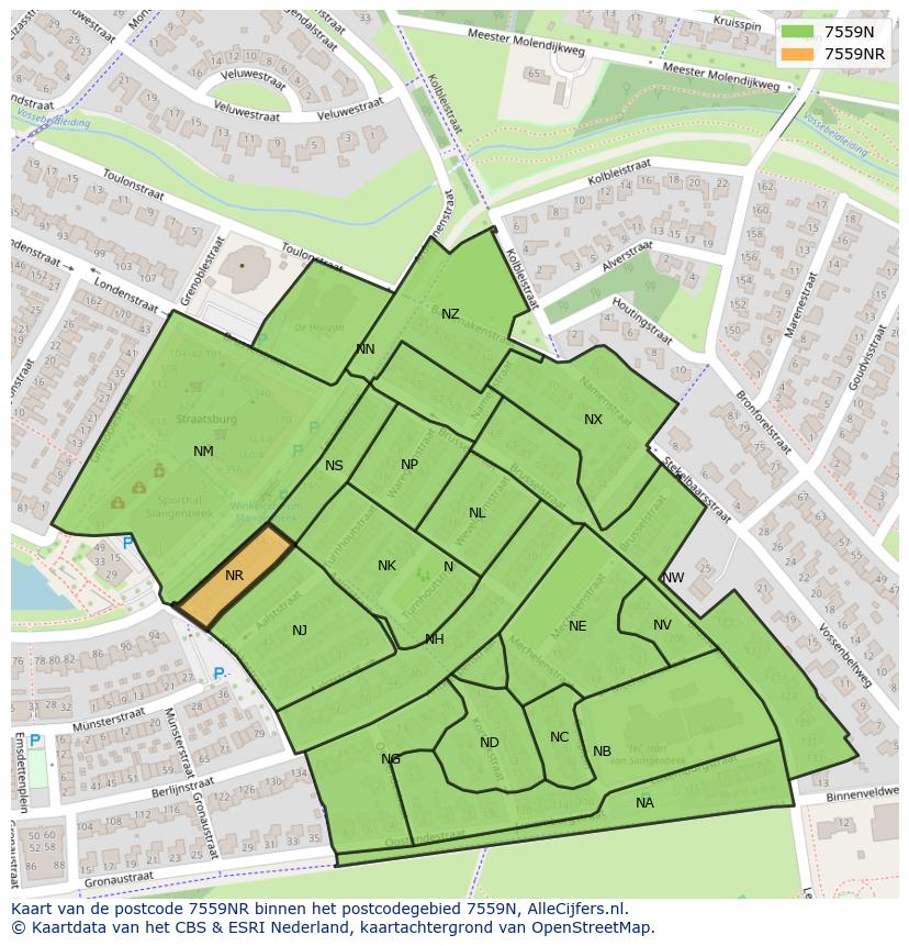 Afbeelding van het postcodegebied 7559 NR op de kaart.