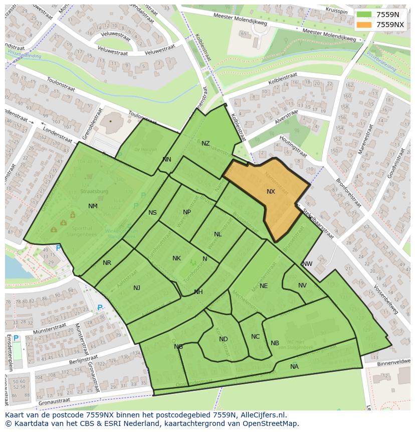 Afbeelding van het postcodegebied 7559 NX op de kaart.