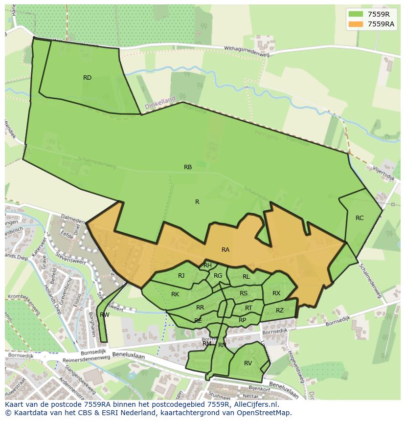 Afbeelding van het postcodegebied 7559 RA op de kaart.