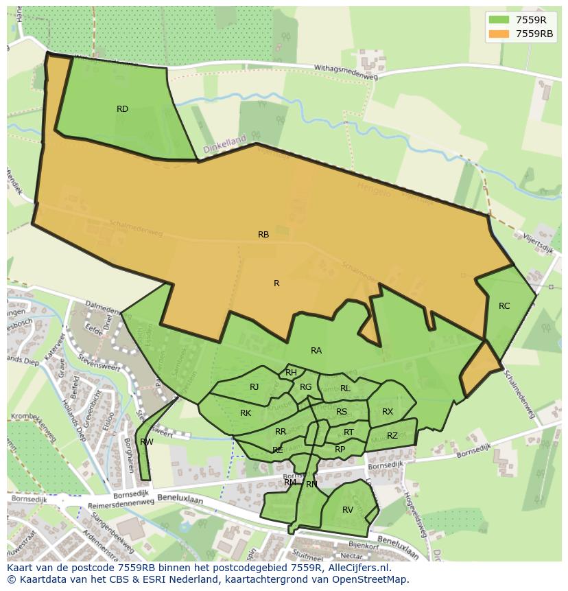 Afbeelding van het postcodegebied 7559 RB op de kaart.