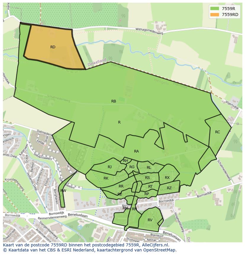 Afbeelding van het postcodegebied 7559 RD op de kaart.