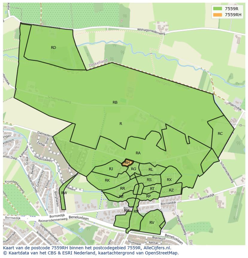 Afbeelding van het postcodegebied 7559 RH op de kaart.