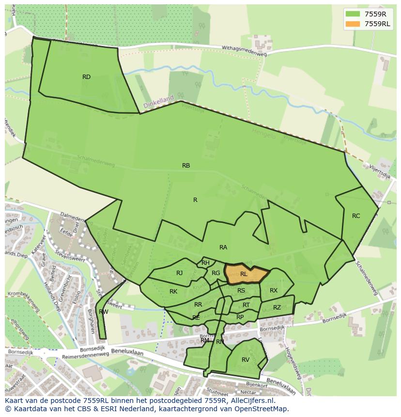 Afbeelding van het postcodegebied 7559 RL op de kaart.