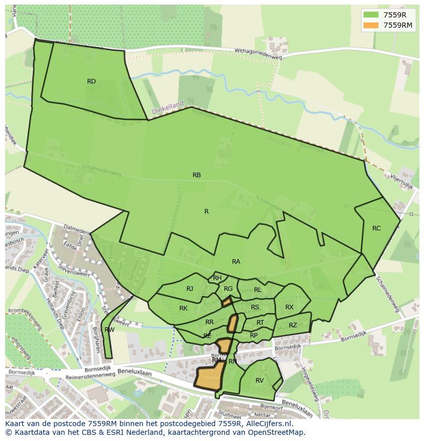 Afbeelding van het postcodegebied 7559 RM op de kaart.