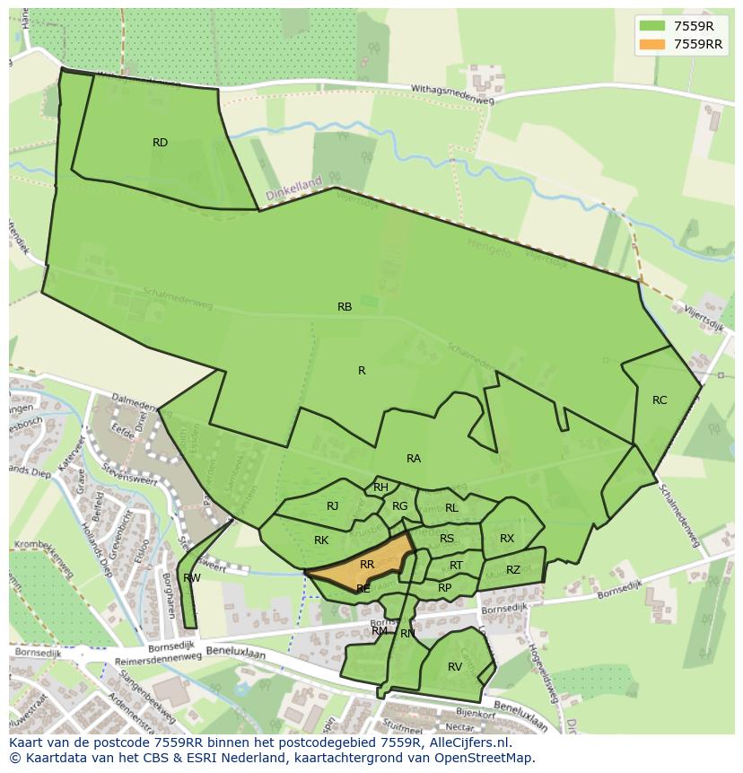 Afbeelding van het postcodegebied 7559 RR op de kaart.