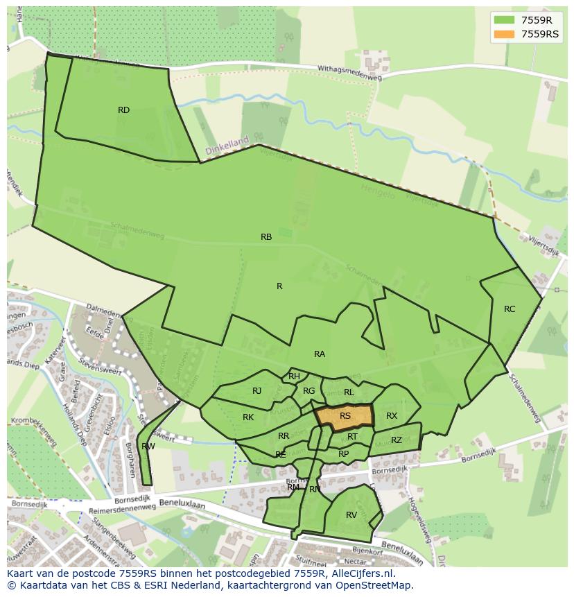 Afbeelding van het postcodegebied 7559 RS op de kaart.