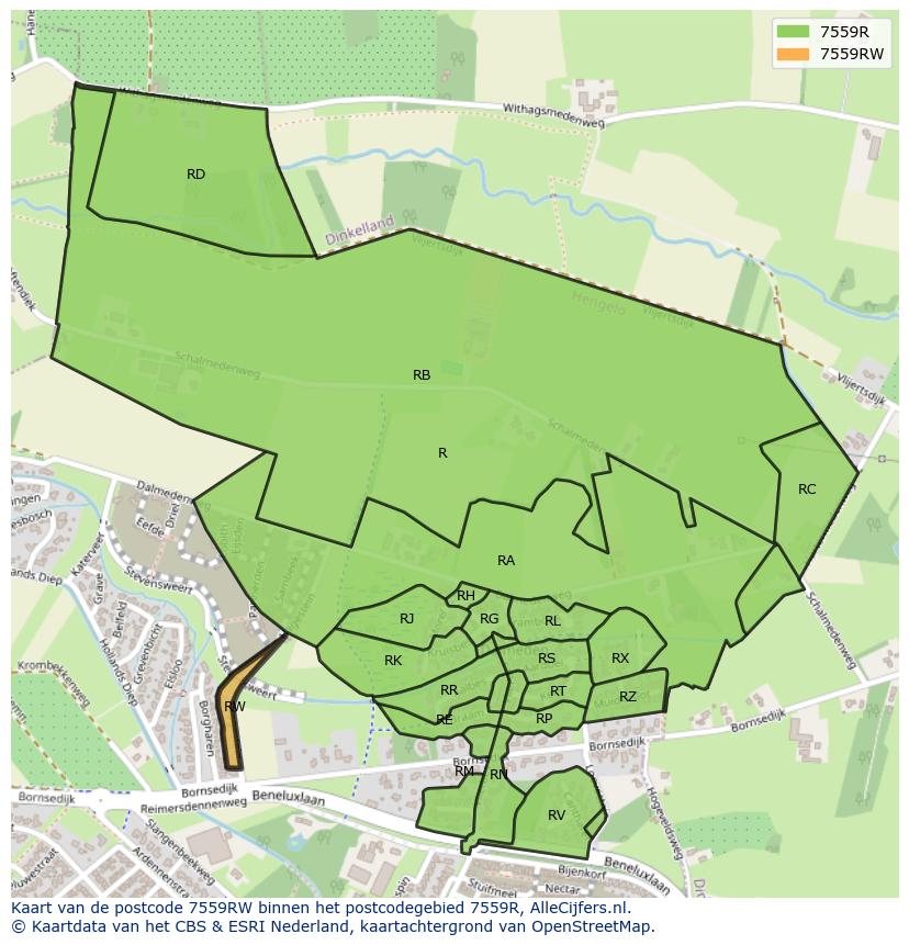 Afbeelding van het postcodegebied 7559 RW op de kaart.