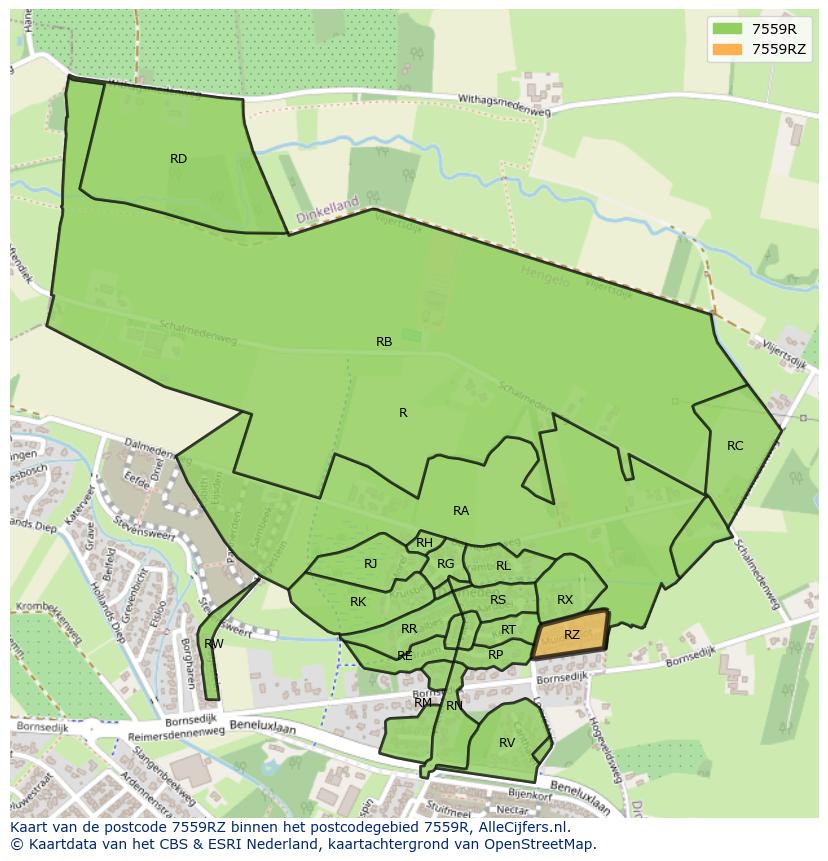 Afbeelding van het postcodegebied 7559 RZ op de kaart.