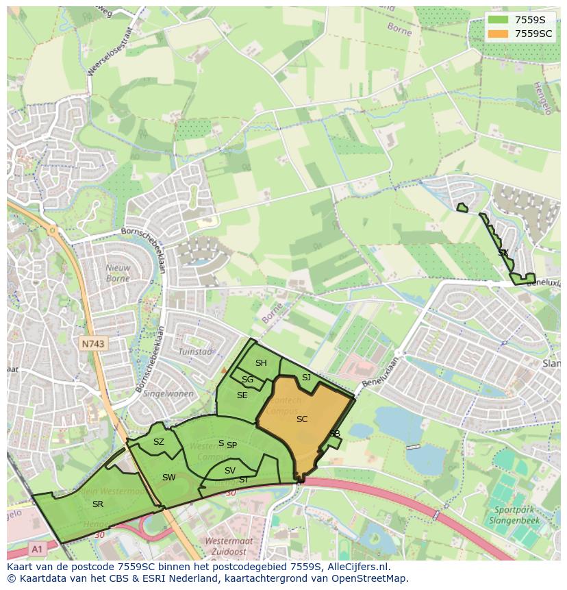 Afbeelding van het postcodegebied 7559 SC op de kaart.