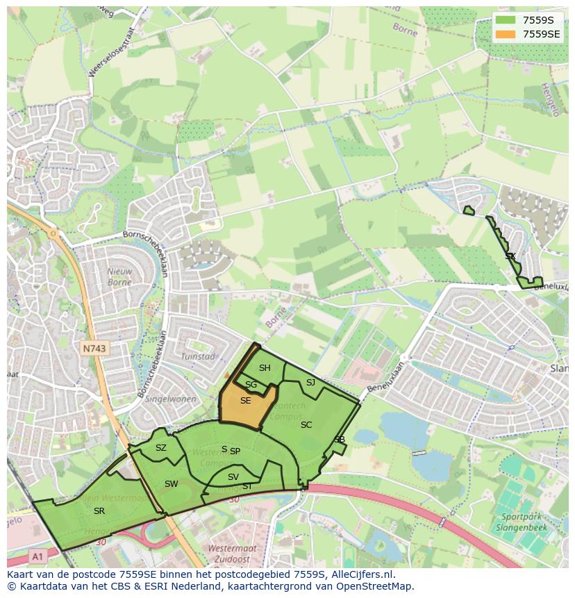 Afbeelding van het postcodegebied 7559 SE op de kaart.