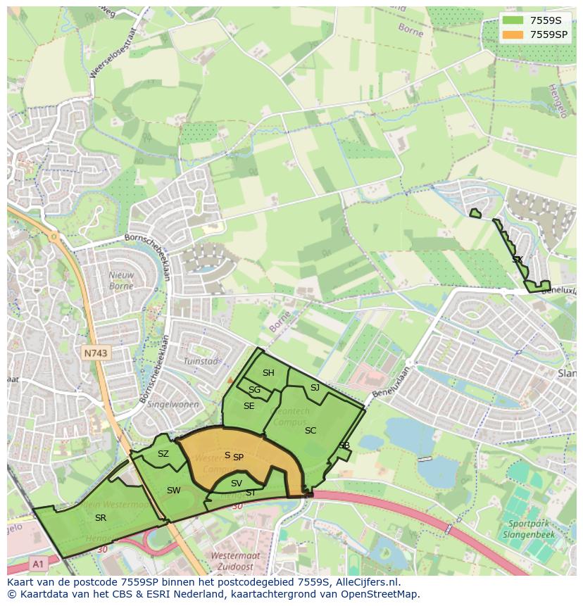Afbeelding van het postcodegebied 7559 SP op de kaart.
