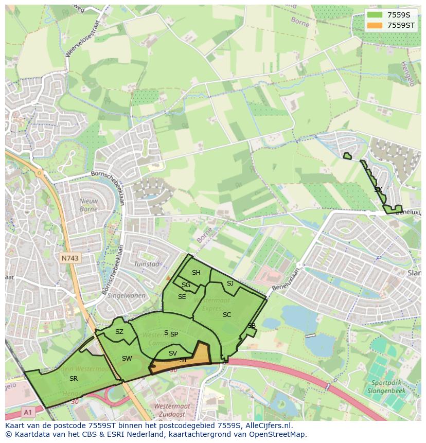 Afbeelding van het postcodegebied 7559 ST op de kaart.