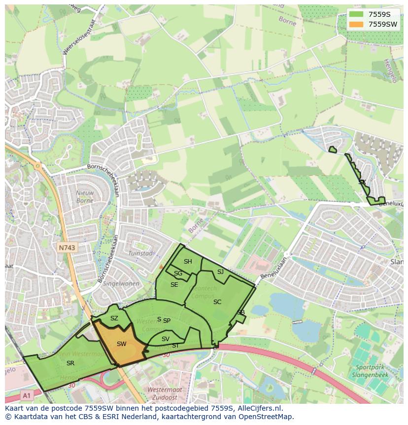 Afbeelding van het postcodegebied 7559 SW op de kaart.