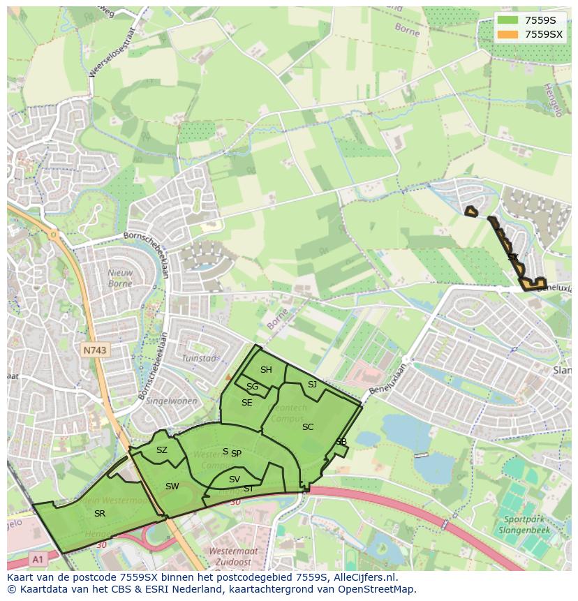 Afbeelding van het postcodegebied 7559 SX op de kaart.