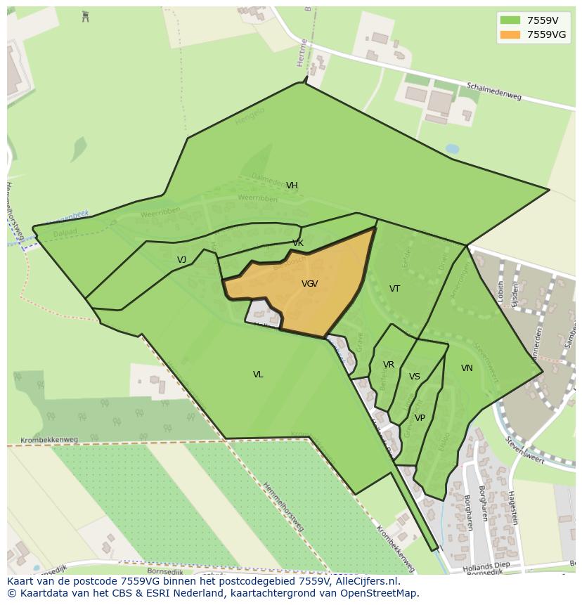 Afbeelding van het postcodegebied 7559 VG op de kaart.