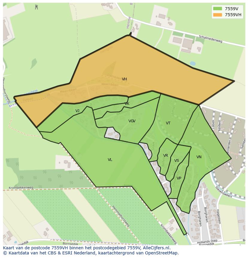 Afbeelding van het postcodegebied 7559 VH op de kaart.