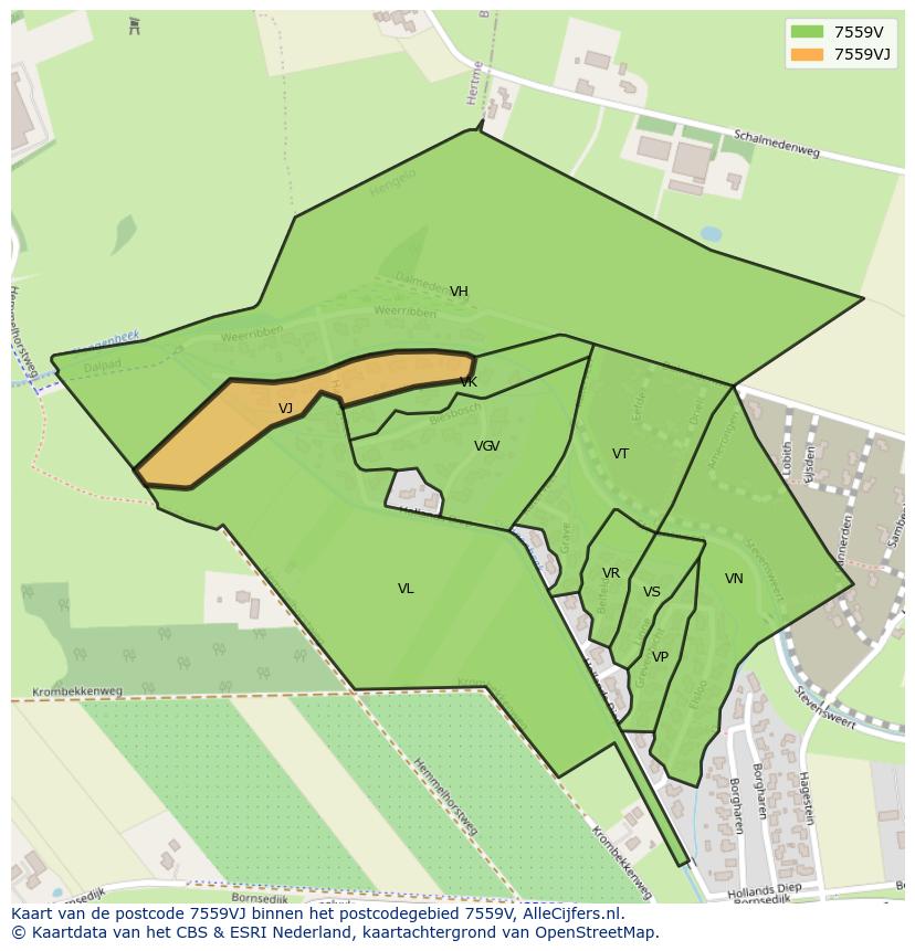Afbeelding van het postcodegebied 7559 VJ op de kaart.