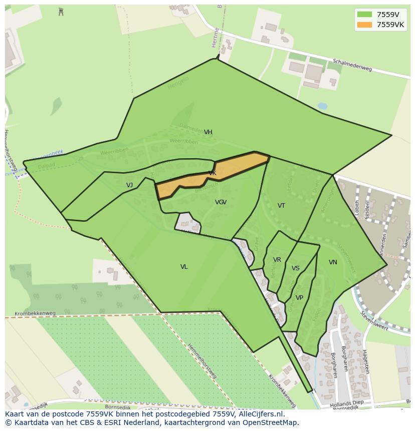Afbeelding van het postcodegebied 7559 VK op de kaart.
