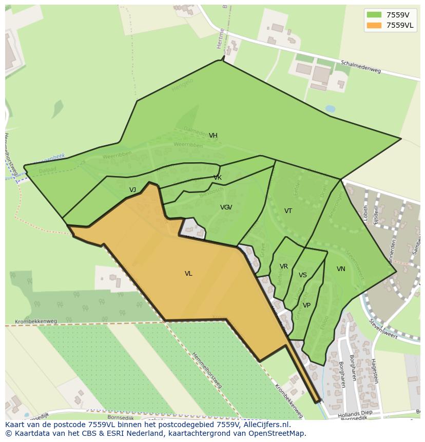 Afbeelding van het postcodegebied 7559 VL op de kaart.