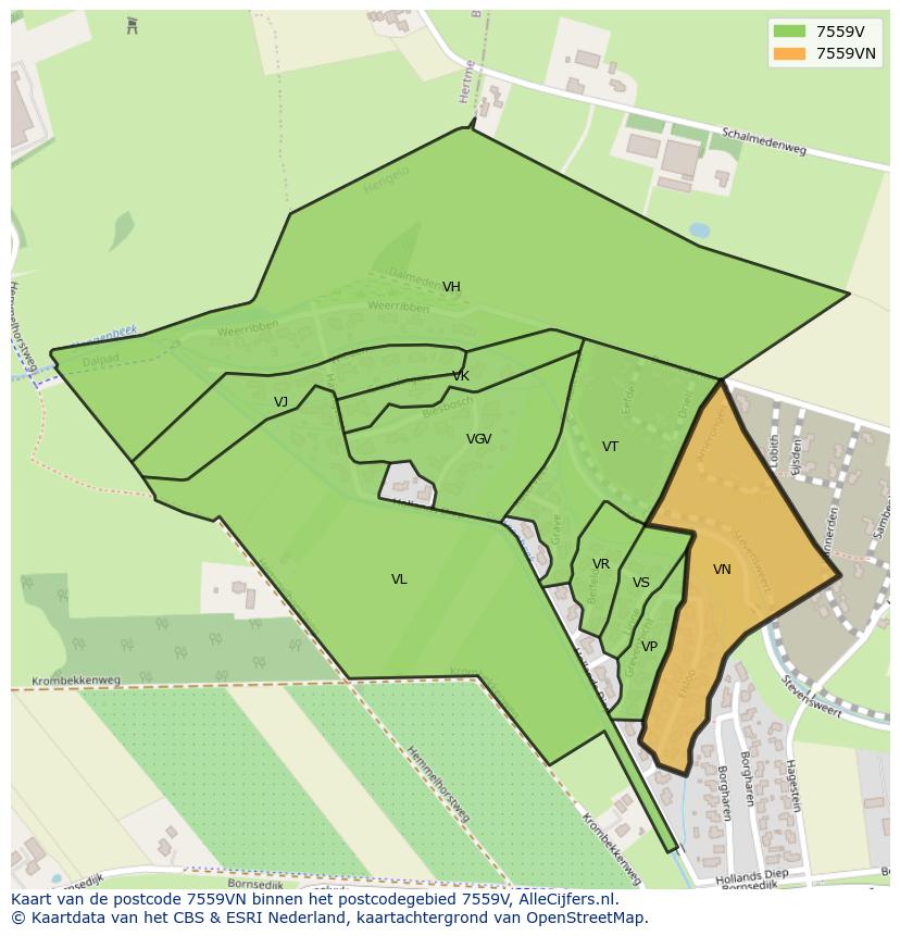Afbeelding van het postcodegebied 7559 VN op de kaart.