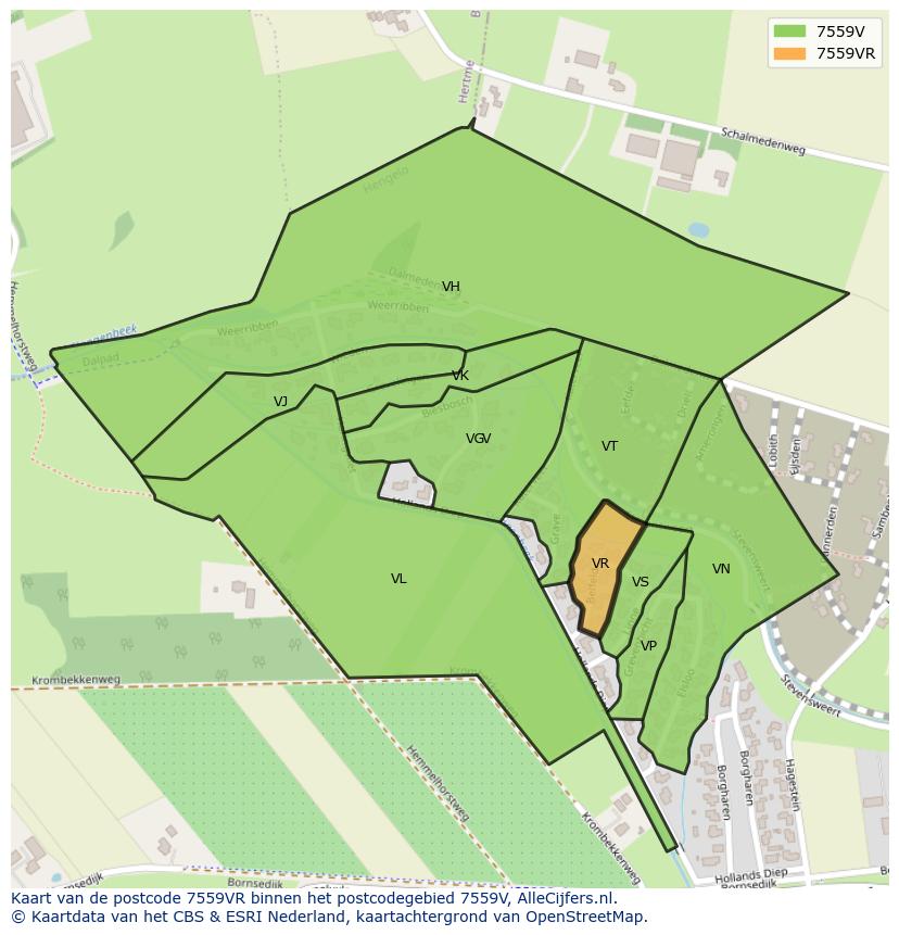 Afbeelding van het postcodegebied 7559 VR op de kaart.