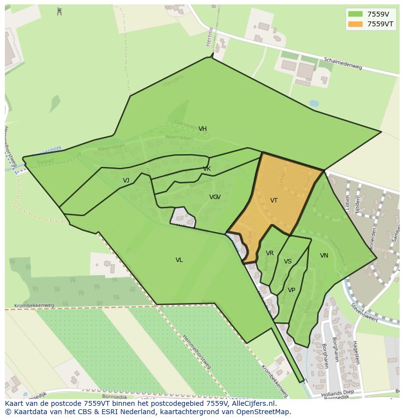 Afbeelding van het postcodegebied 7559 VT op de kaart.