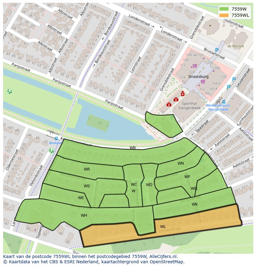 Afbeelding van het postcodegebied 7559 WL op de kaart.