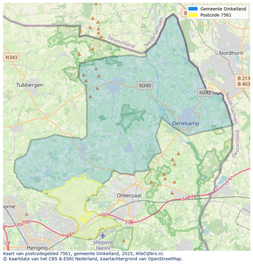 Afbeelding van het postcodegebied 7561 op de kaart.