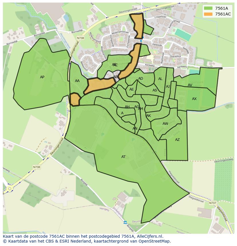 Afbeelding van het postcodegebied 7561 AC op de kaart.