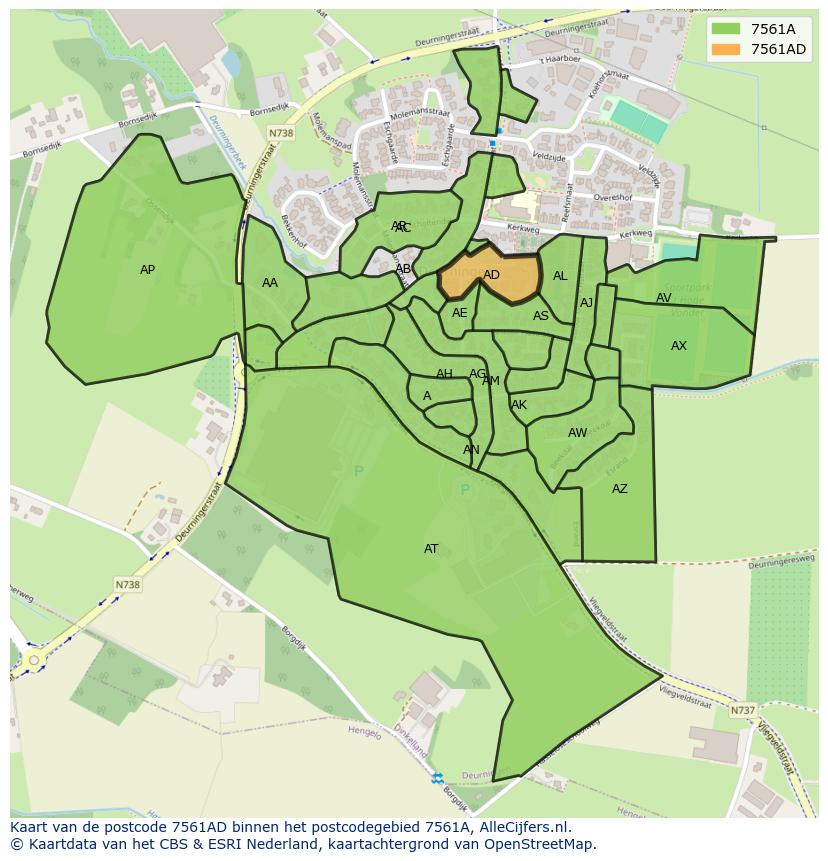 Afbeelding van het postcodegebied 7561 AD op de kaart.