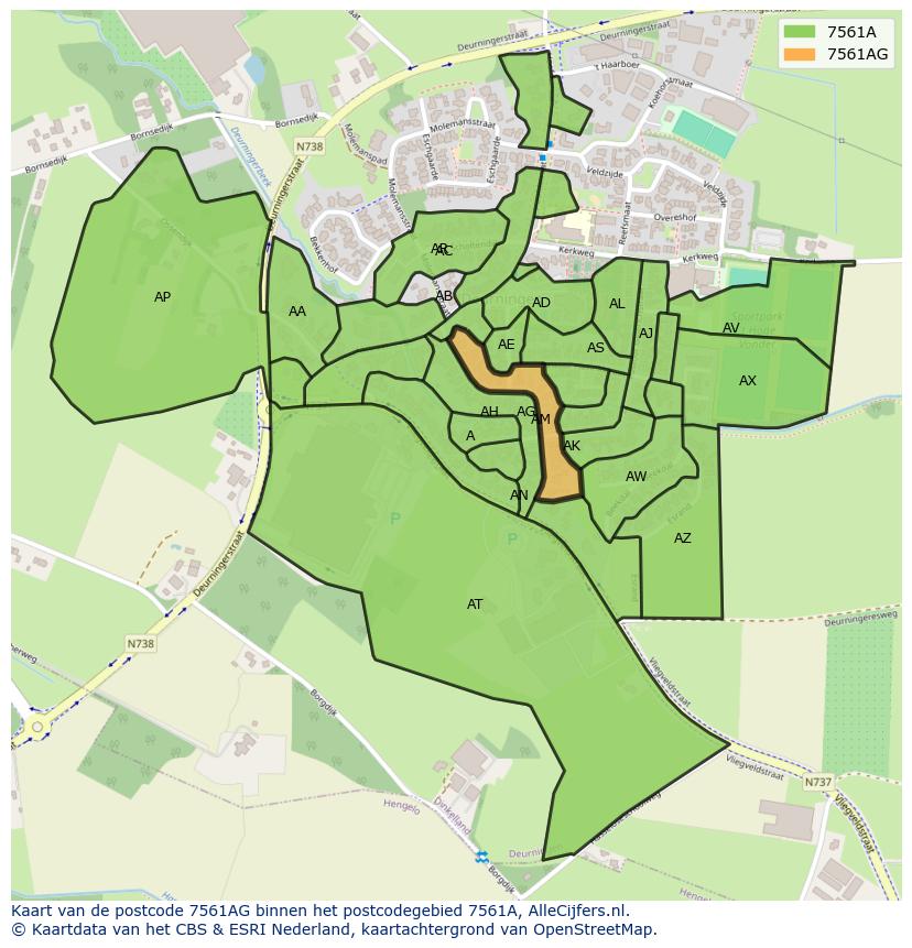Afbeelding van het postcodegebied 7561 AG op de kaart.
