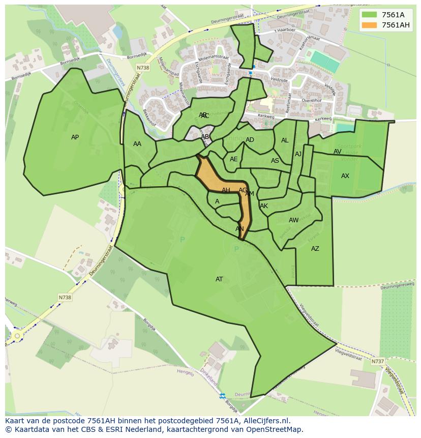 Afbeelding van het postcodegebied 7561 AH op de kaart.