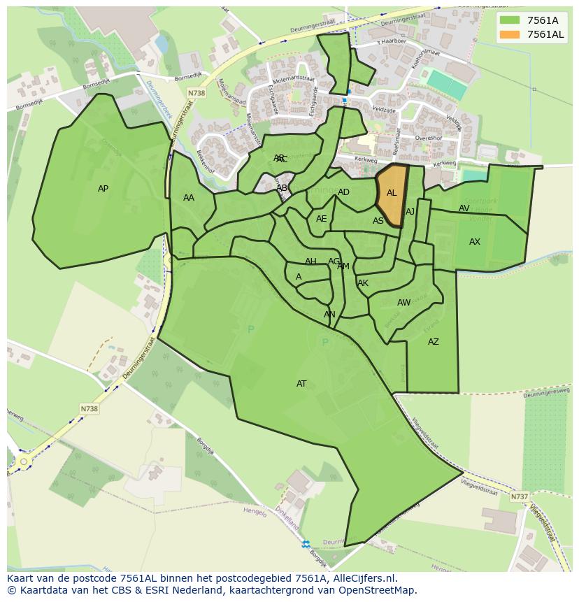Afbeelding van het postcodegebied 7561 AL op de kaart.