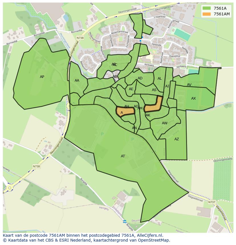 Afbeelding van het postcodegebied 7561 AM op de kaart.