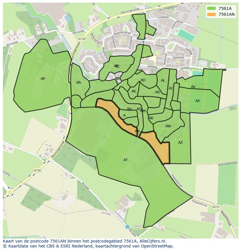 Afbeelding van het postcodegebied 7561 AN op de kaart.