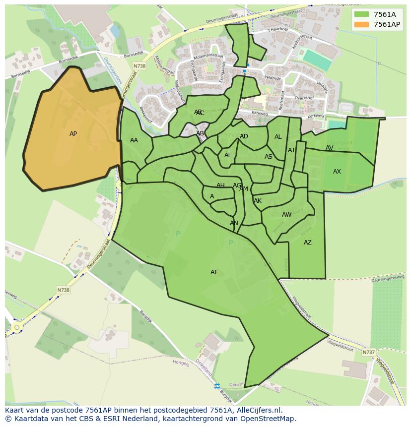 Afbeelding van het postcodegebied 7561 AP op de kaart.