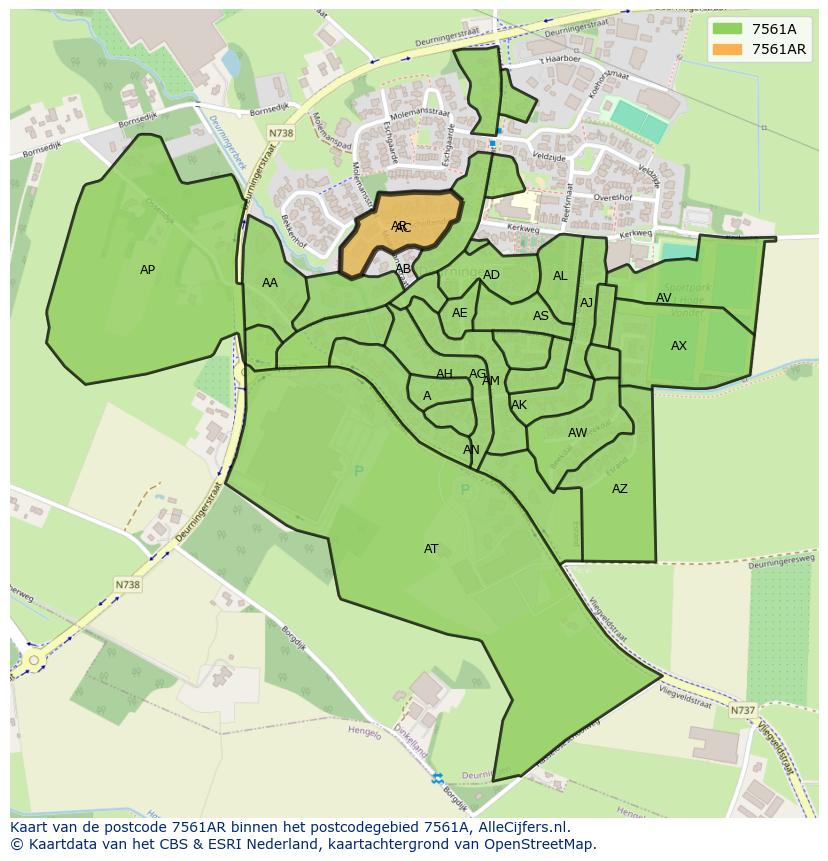 Afbeelding van het postcodegebied 7561 AR op de kaart.
